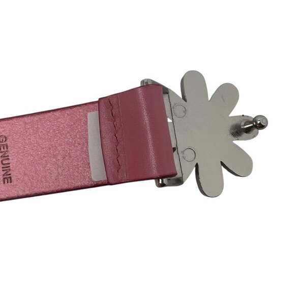 Women's L 33-37" Pink Leather Daisy Flower Buckle Belt Hippie Boho Made in USA - Picture 4 of 7